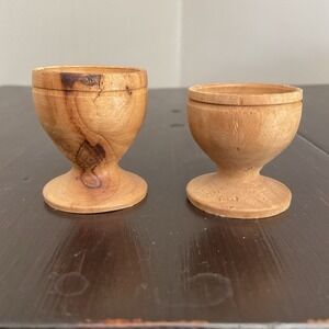 Lot Of 2‎ Miniature 1.5" Hand Carved Vintage Wood Chalice Cup Mortar Tiny Doll